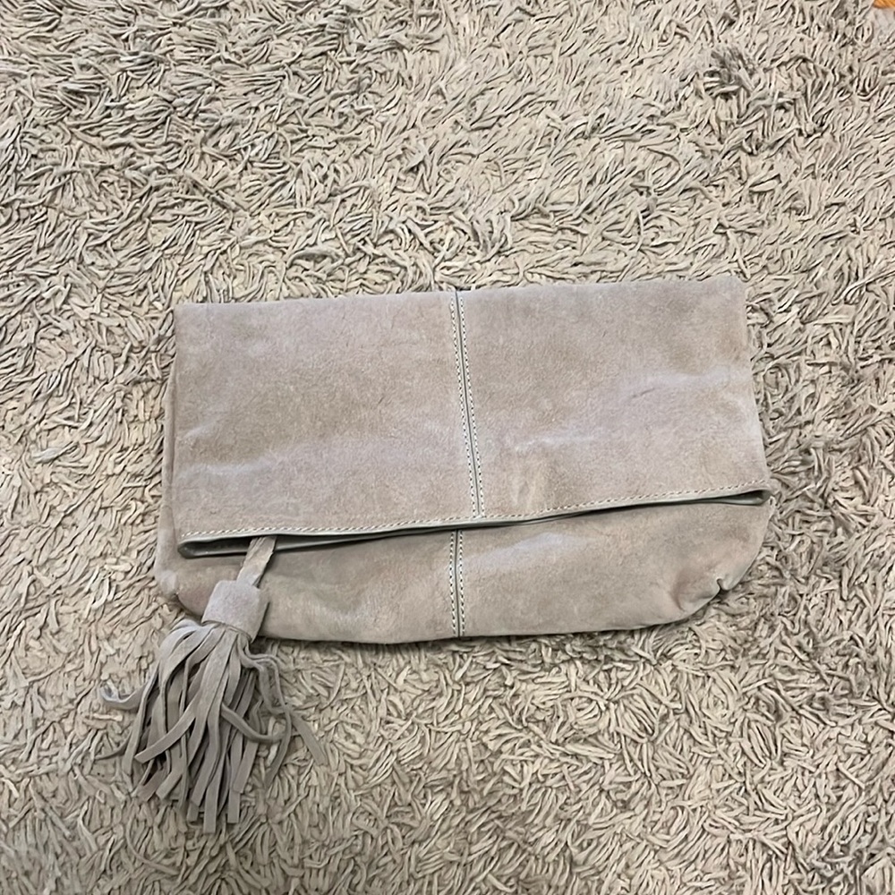 Leith grey suede clutch with tassle
